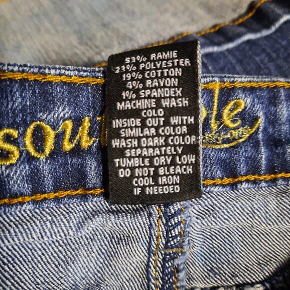 SOUTHPOLE WOMENS 9 BLUE DENIM CAPRI‎ CUFFED EMBELLISHED CITY HIP HOP FESTIVAL - Picture 6 of 8